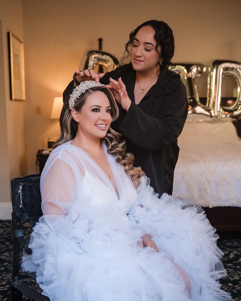 Nanci styling bride's hair